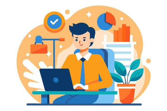 Icon of Man Working in Office Vector for Clearer Visual Communication