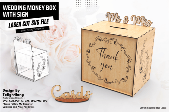 Wedding Money Box with Sign Laser Cut Designs